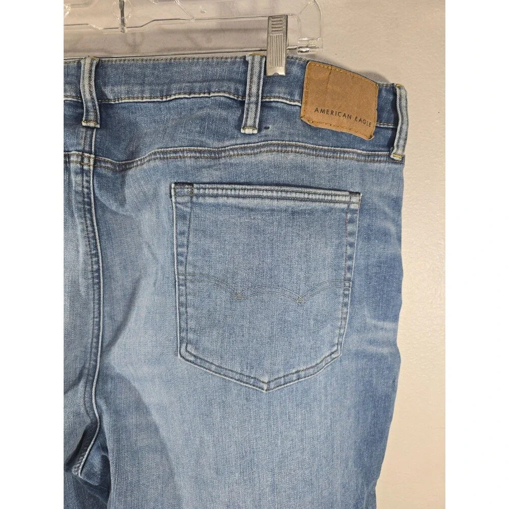 American Eagle Mens Skinny Jeans 46x32 Blue Distressed whiskered Cozy AirFlex BN
